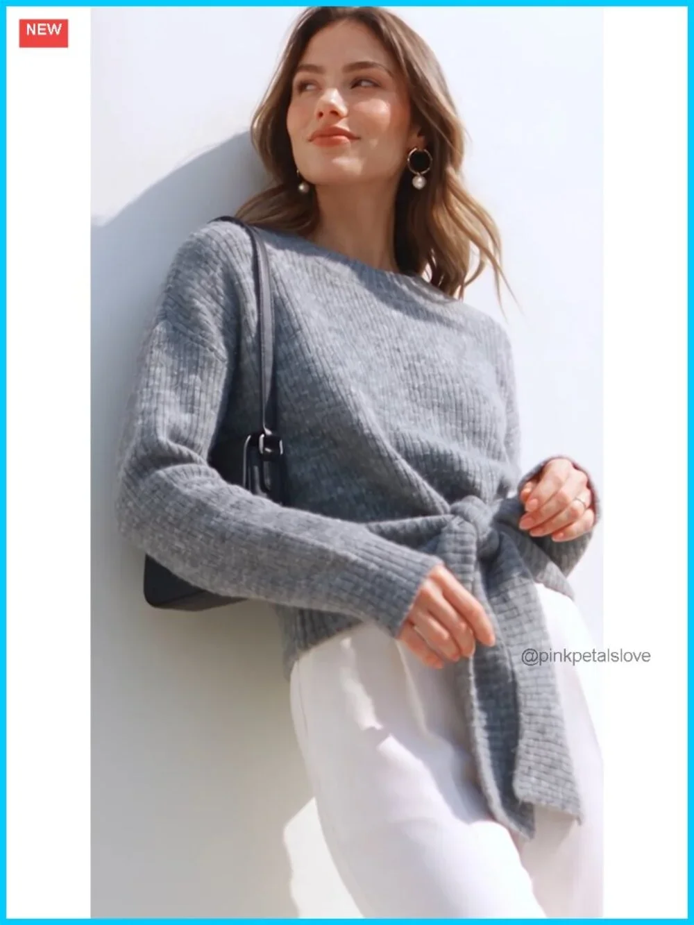 Women's Chunky Cable Knit Crop Sweater Tie Front Crew Neck Pullover